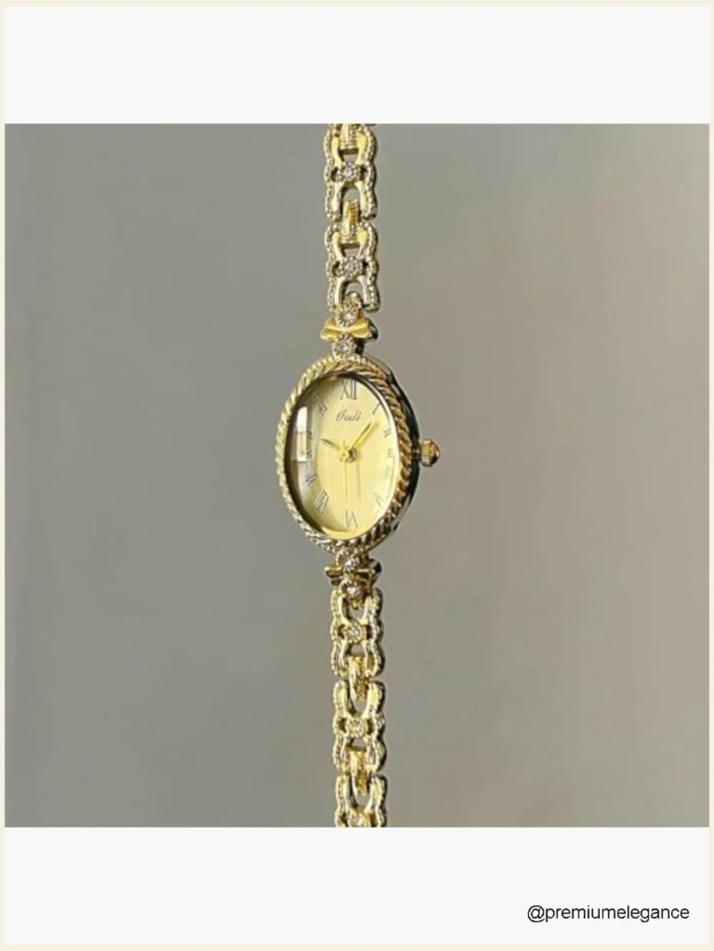 Vintage Gold Oval Roman Numeral Analog Bracelet Wrist Watch